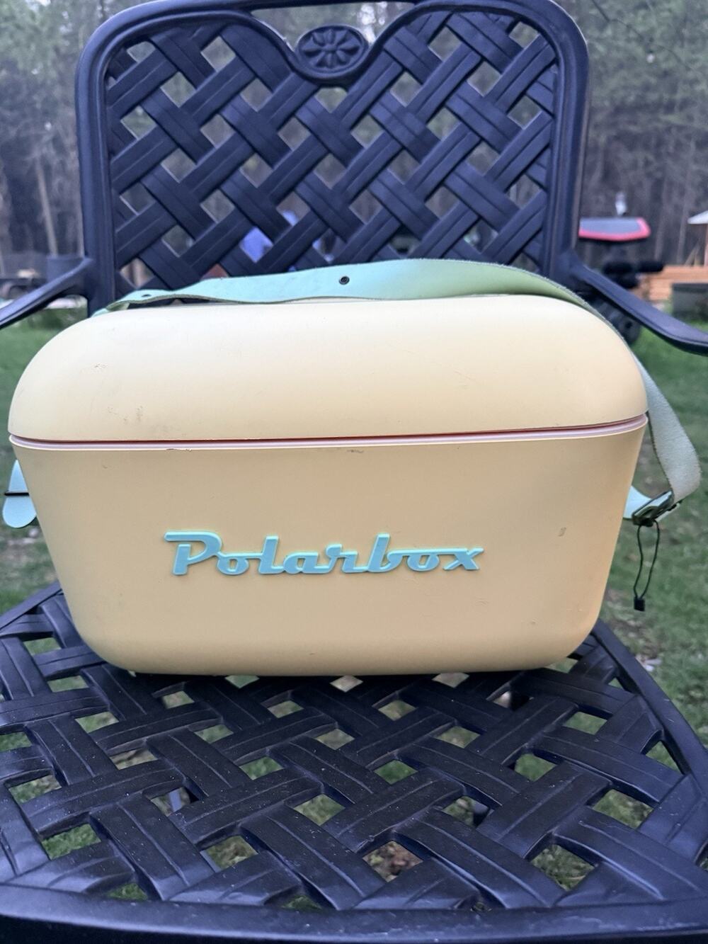 Vintage Polarbox Portable Ice Box Cooler Strap, Cream/Blue, Camping Chest